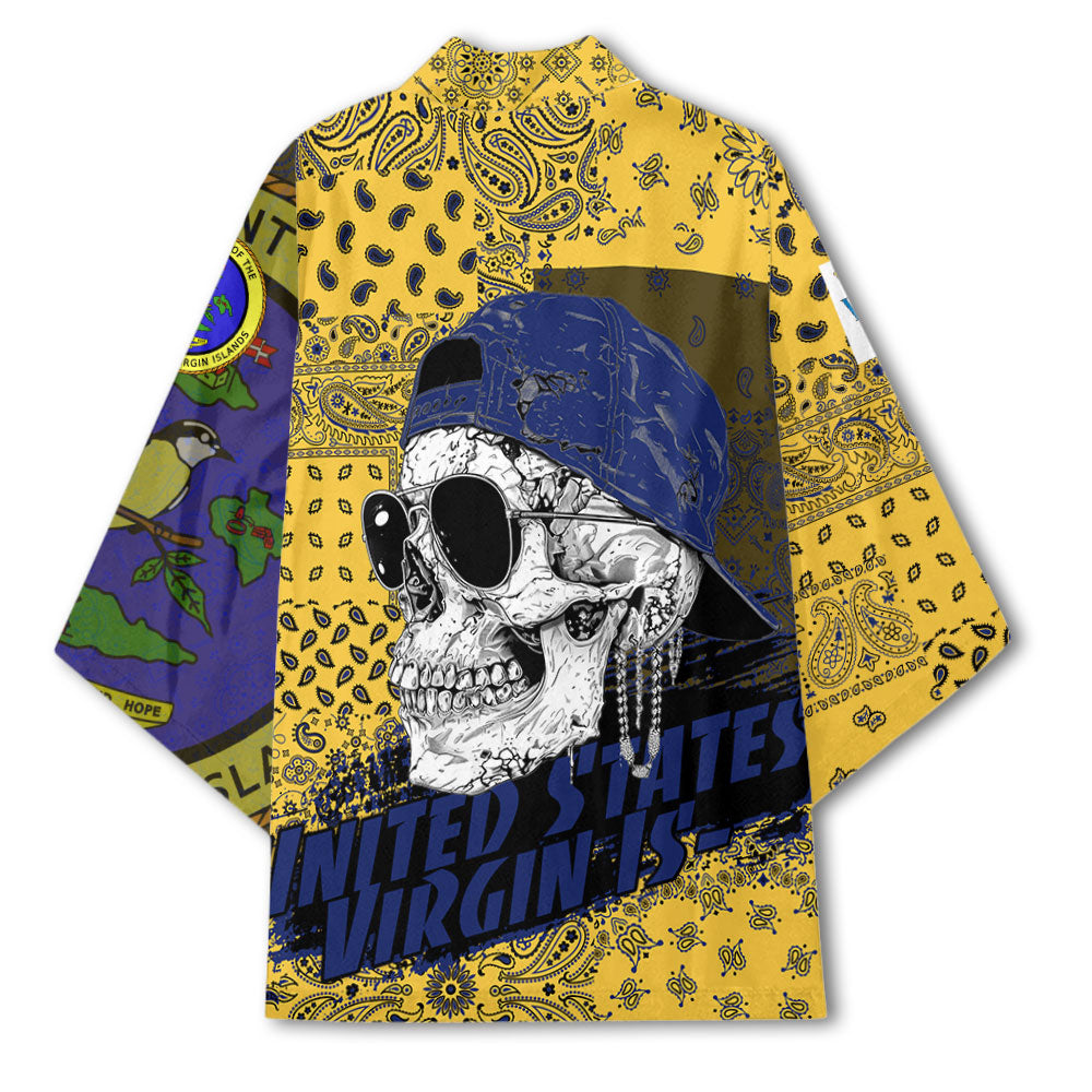 United States Virgin Islands Kimono Paisley Flag And Skull Style 3