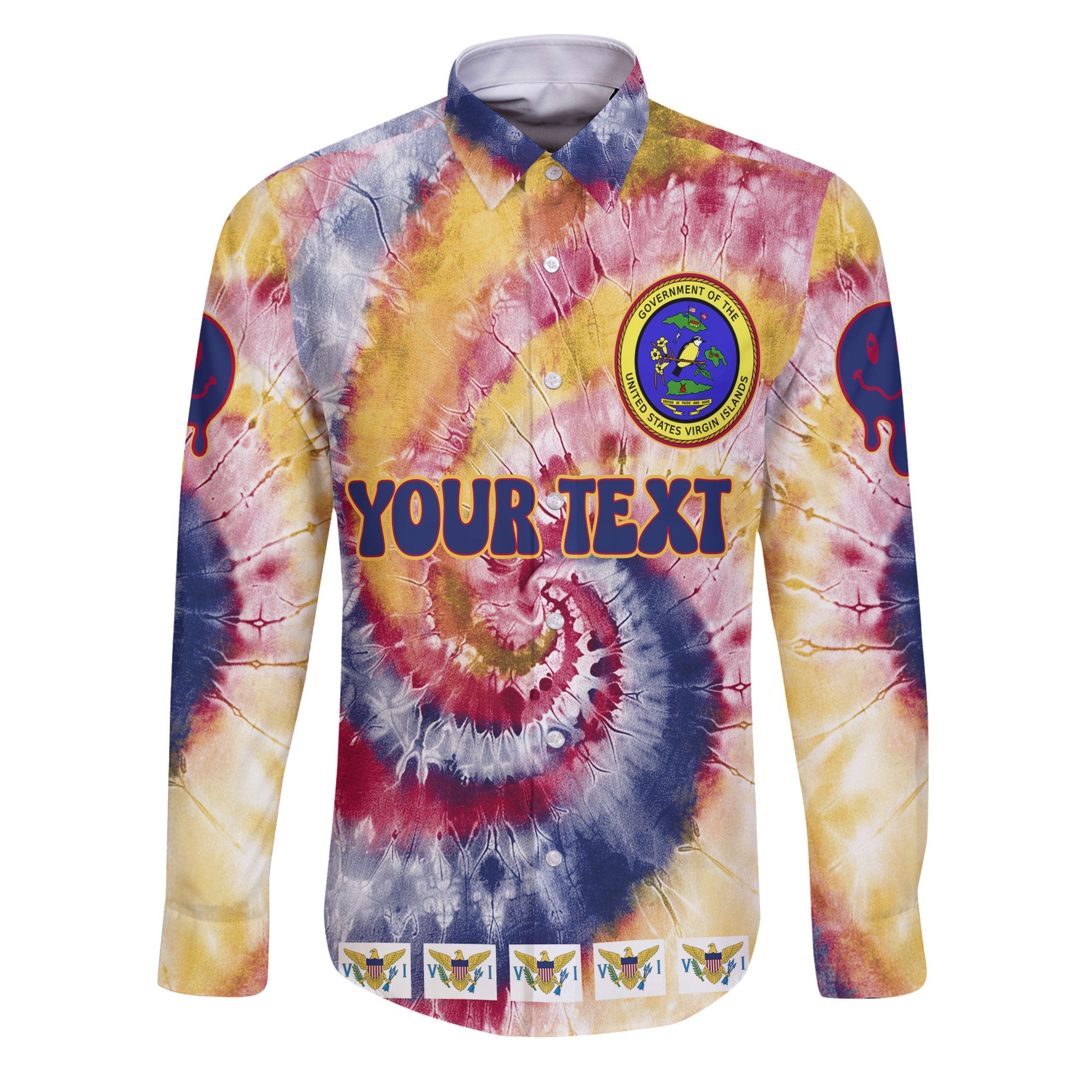 United States Virgin Islands Long Sleeve Button Shirt Custom Tie Dye Style 1