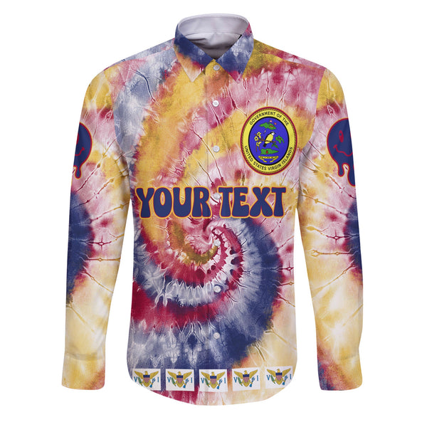 United States Virgin Islands Long Sleeve Button Shirt Custom Tie Dye Style 1