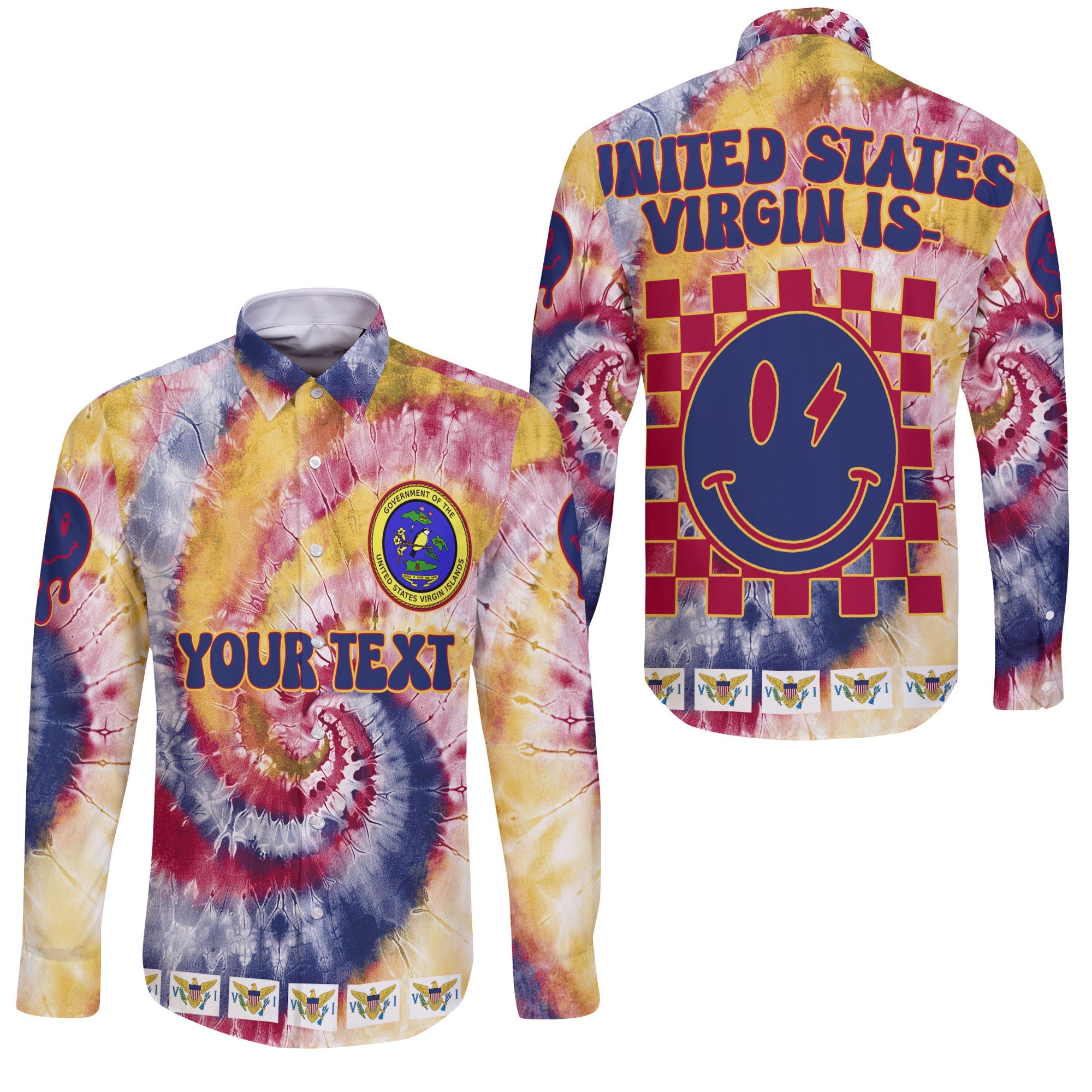 United States Virgin Islands Long Sleeve Button Shirt Custom Tie Dye Style 3