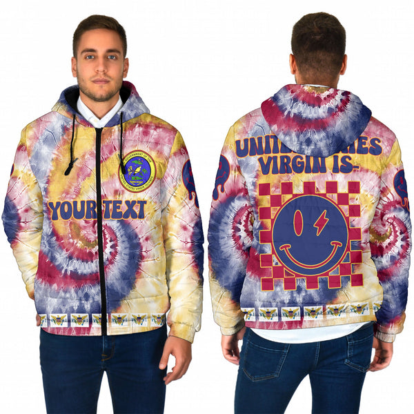 United States Virgin Islands Men Hooded Padded Jacket Custom Tie Dye Style 1