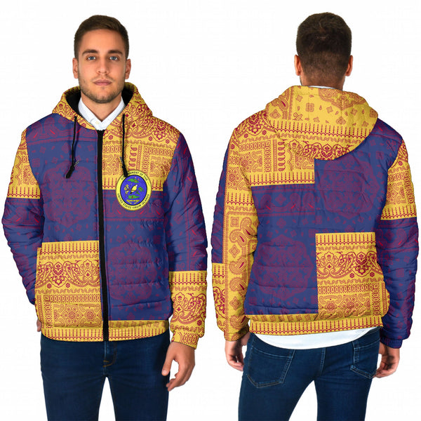 United States Virgin Islands Men Hooded Padded Jacket Flag And Paisley Basic Style 1