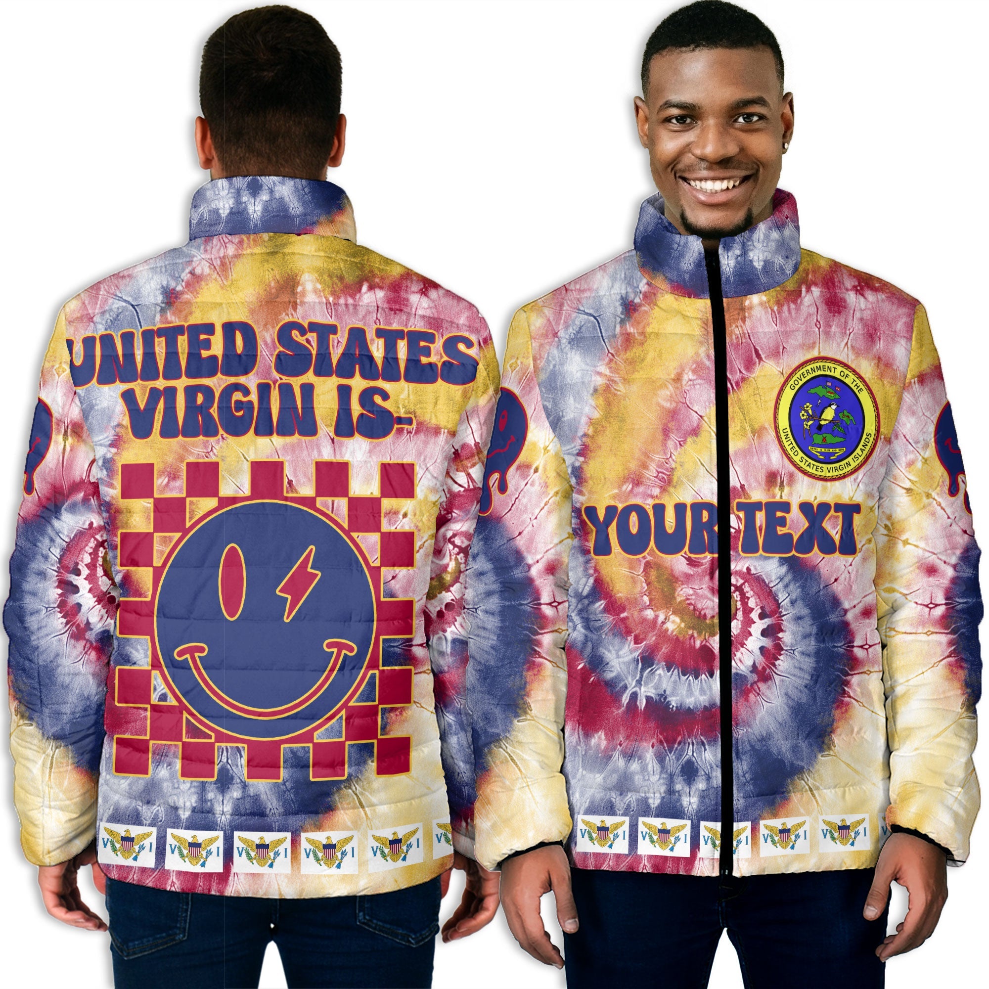 United States Virgin Islands Men Padded Jacket Custom Tie Dye Style 3