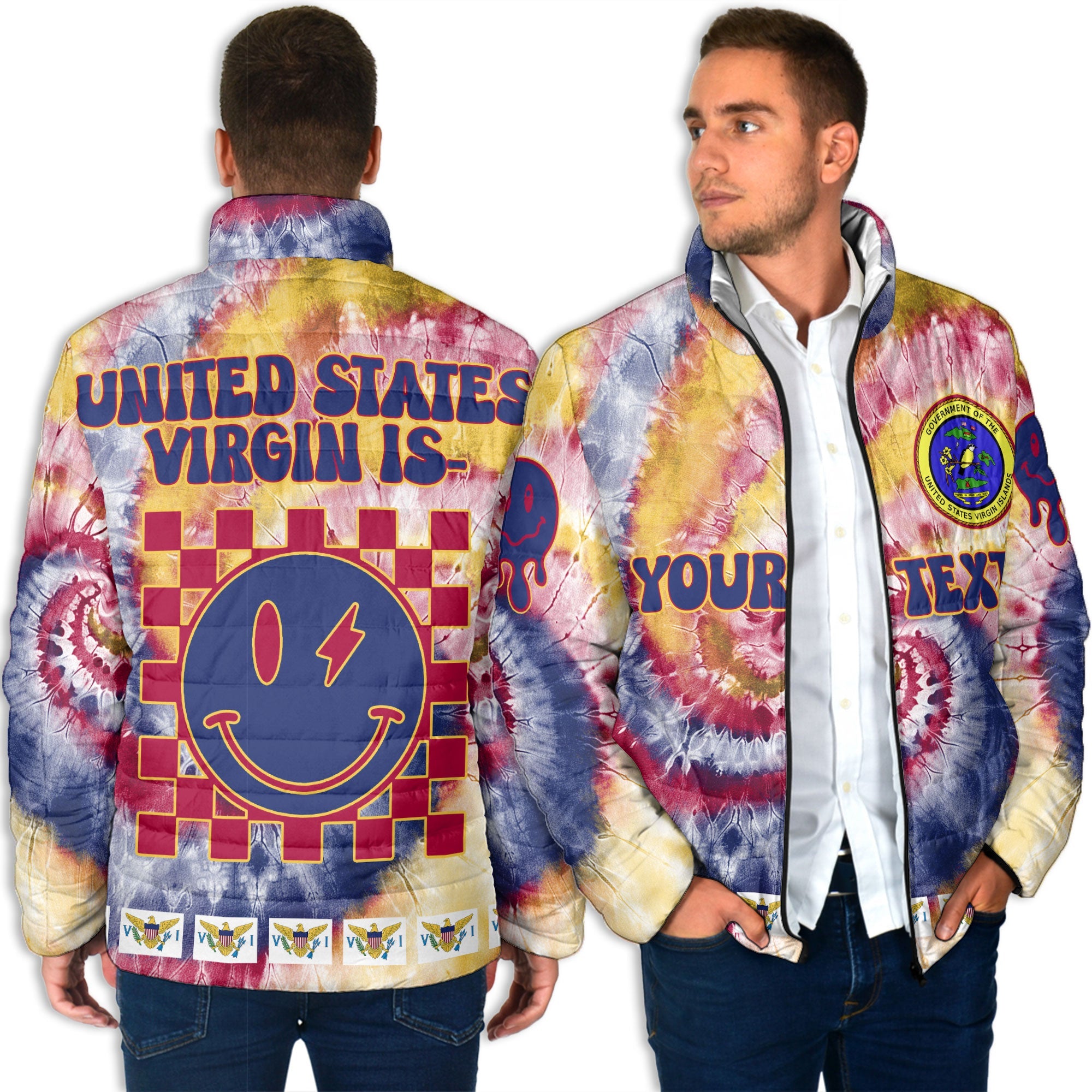 United States Virgin Islands Men Padded Jacket Custom Tie Dye Style 4