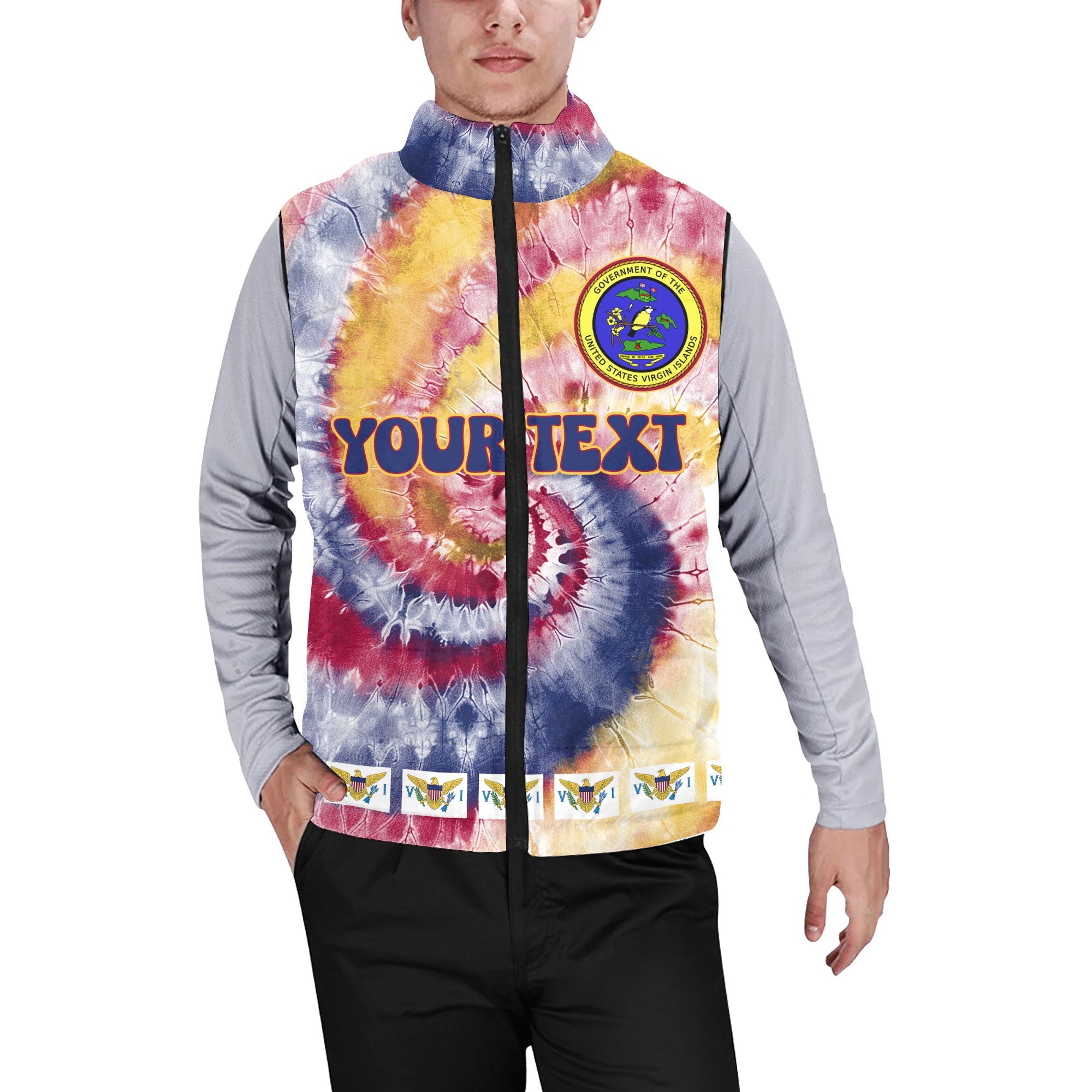 United States Virgin Islands Men Padded Jacket Vest Custom Tie Dye Style 1