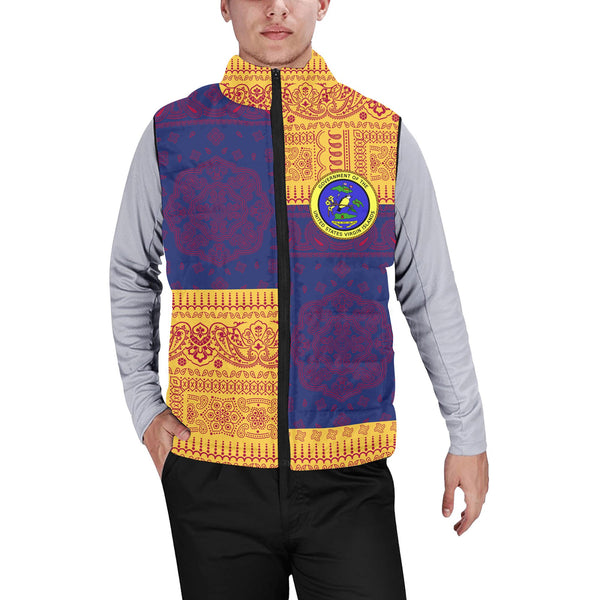 United States Virgin Islands Men Padded Jacket Vest Flag And Paisley Basic Style 1