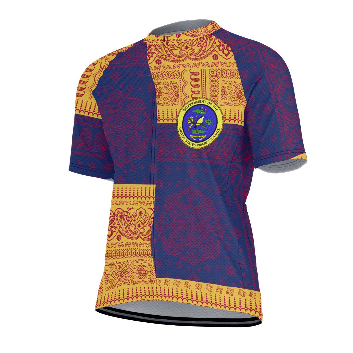 United States Virgin Islands Men Cycling Jersey Flag And Paisley Basic Style 2