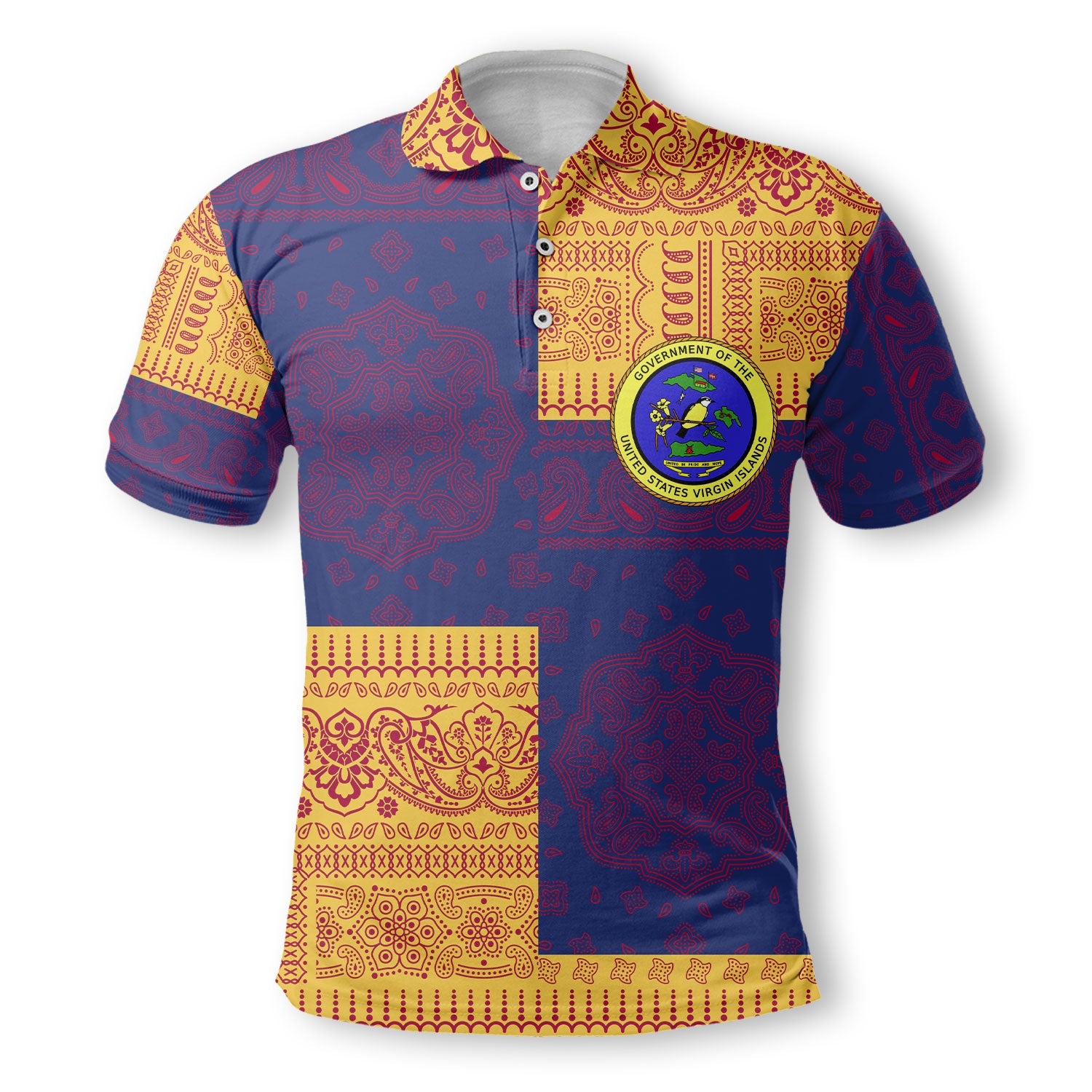 United States Virgin Islands Polo Shirt Flag And Paisley Basic Style 2