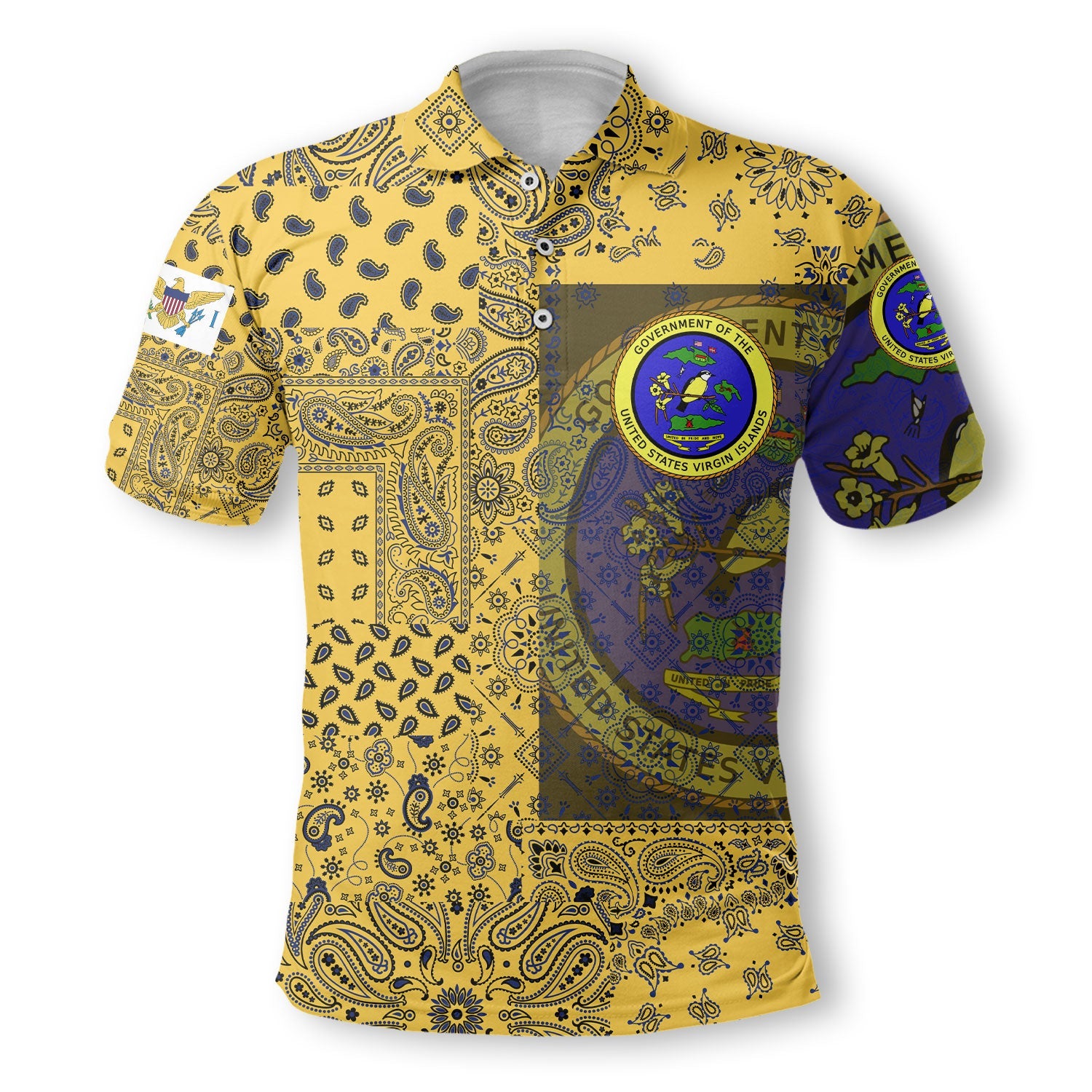 United States Virgin Islands Polo Shirt Paisley Flag And Skull Style 2