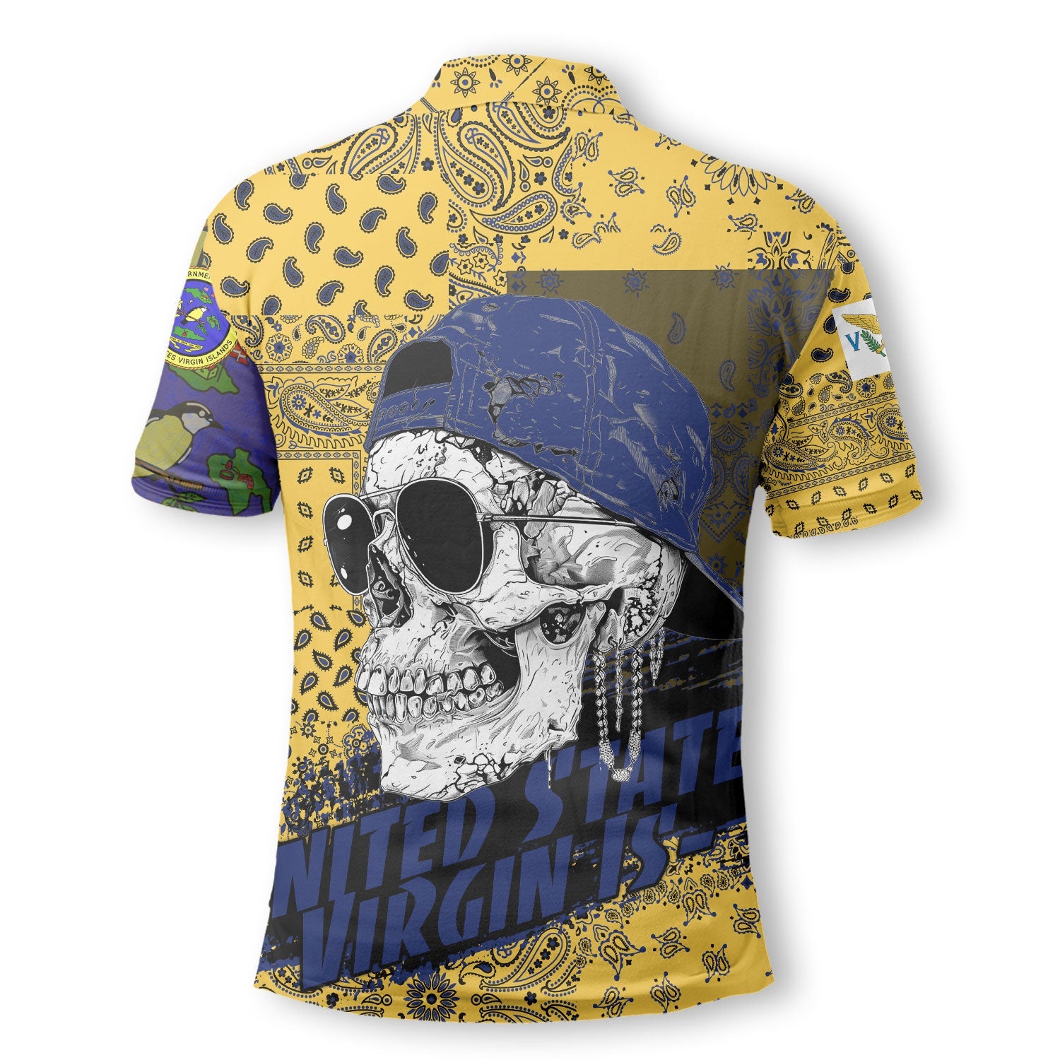 United States Virgin Islands Polo Shirt Paisley Flag And Skull Style 3