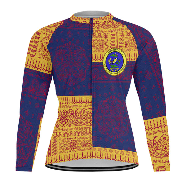 United States Virgin Islands Raglan Men Cycling Jersey Long Sleeve Flag And Paisley Basic Style 1