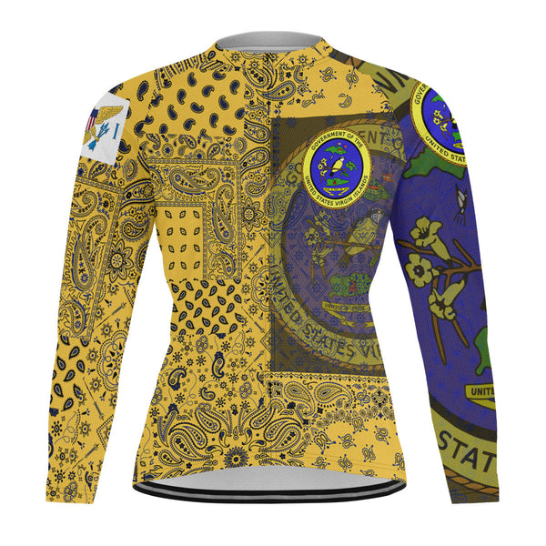 United States Virgin Islands Raglan Men Cycling Jersey Long Sleeve Paisley Flag And Skull Style 1