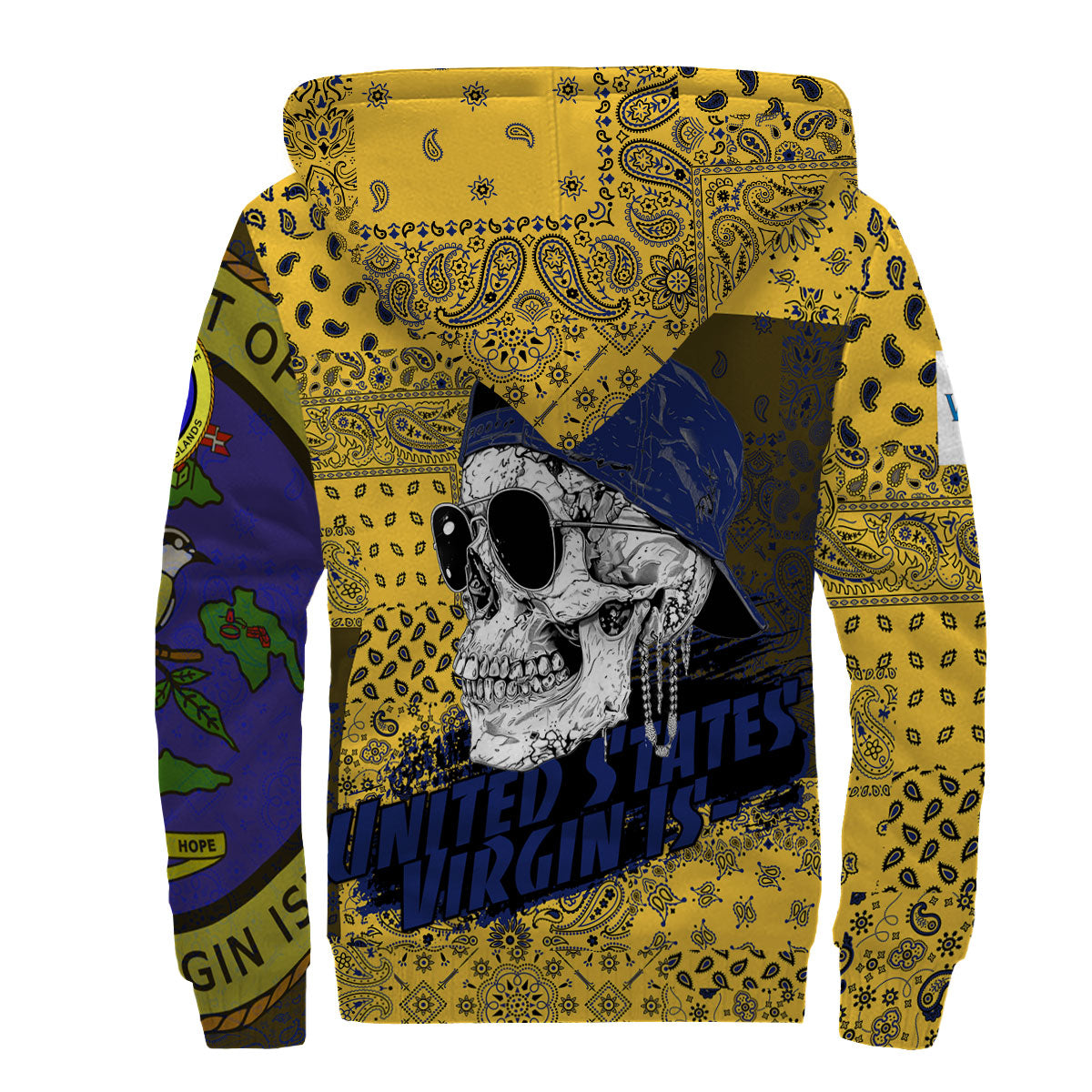 United States Virgin Islands Sherpa Hoodie Paisley Flag And Skull Style 2