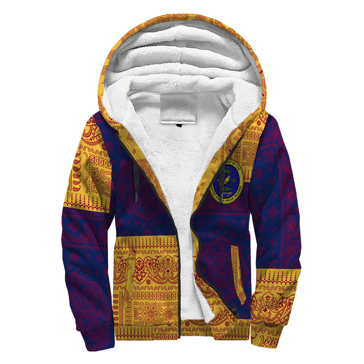 United States Virgin Islands Sherpa Hoodie Flag And Paisley Basic Style 3