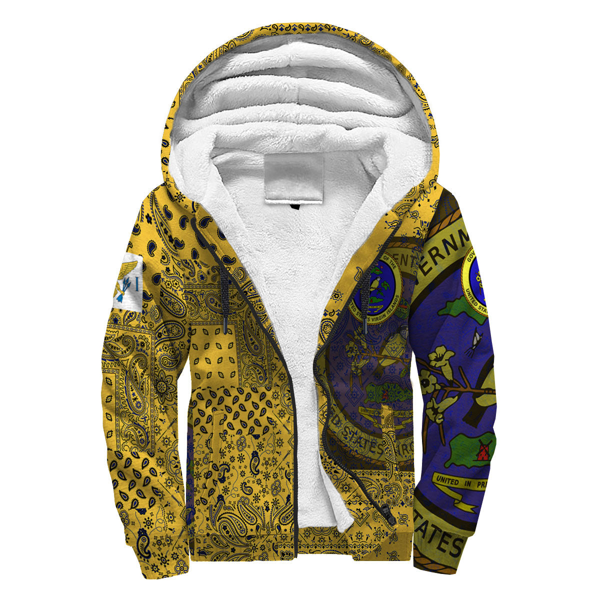 United States Virgin Islands Sherpa Hoodie Paisley Flag And Skull Style 3