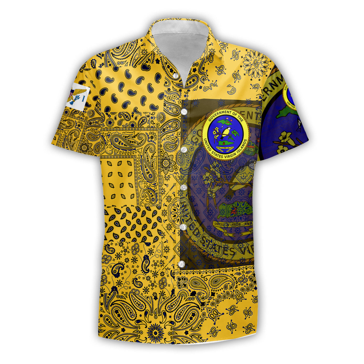 United States Virgin Islands Short Sleeve Shirt Paisley Flag And Skull Style 1