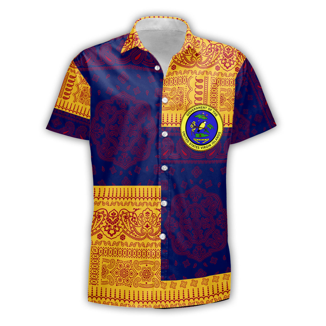 United States Virgin Islands Short Sleeve Shirt Flag And Paisley Basic Style 2