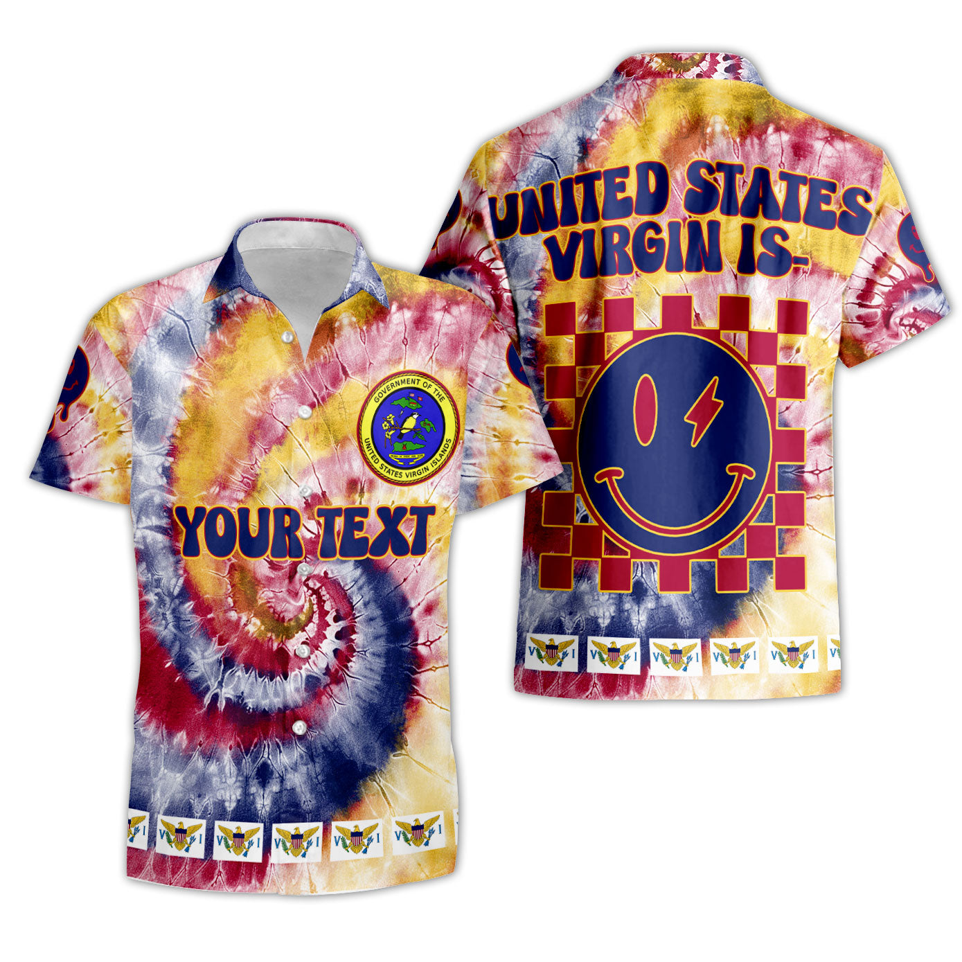 United States Virgin Islands Short Sleeve Shirt Custom Tie Dye Style 3