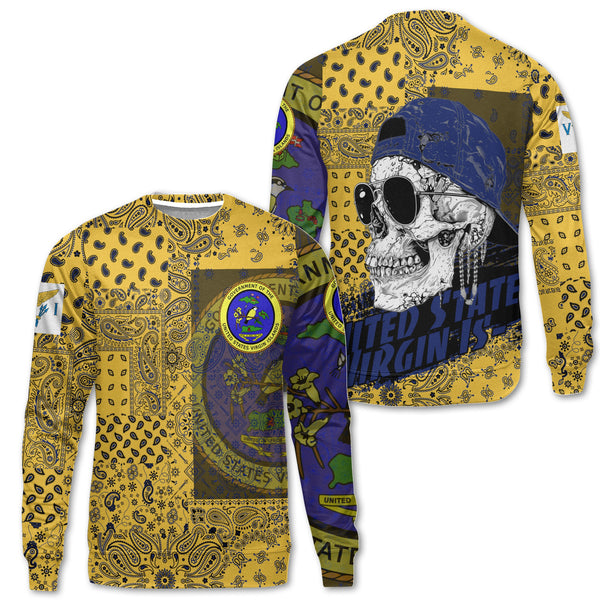 United States Virgin Islands Sweatshirt Paisley Flag And Skull Style 1