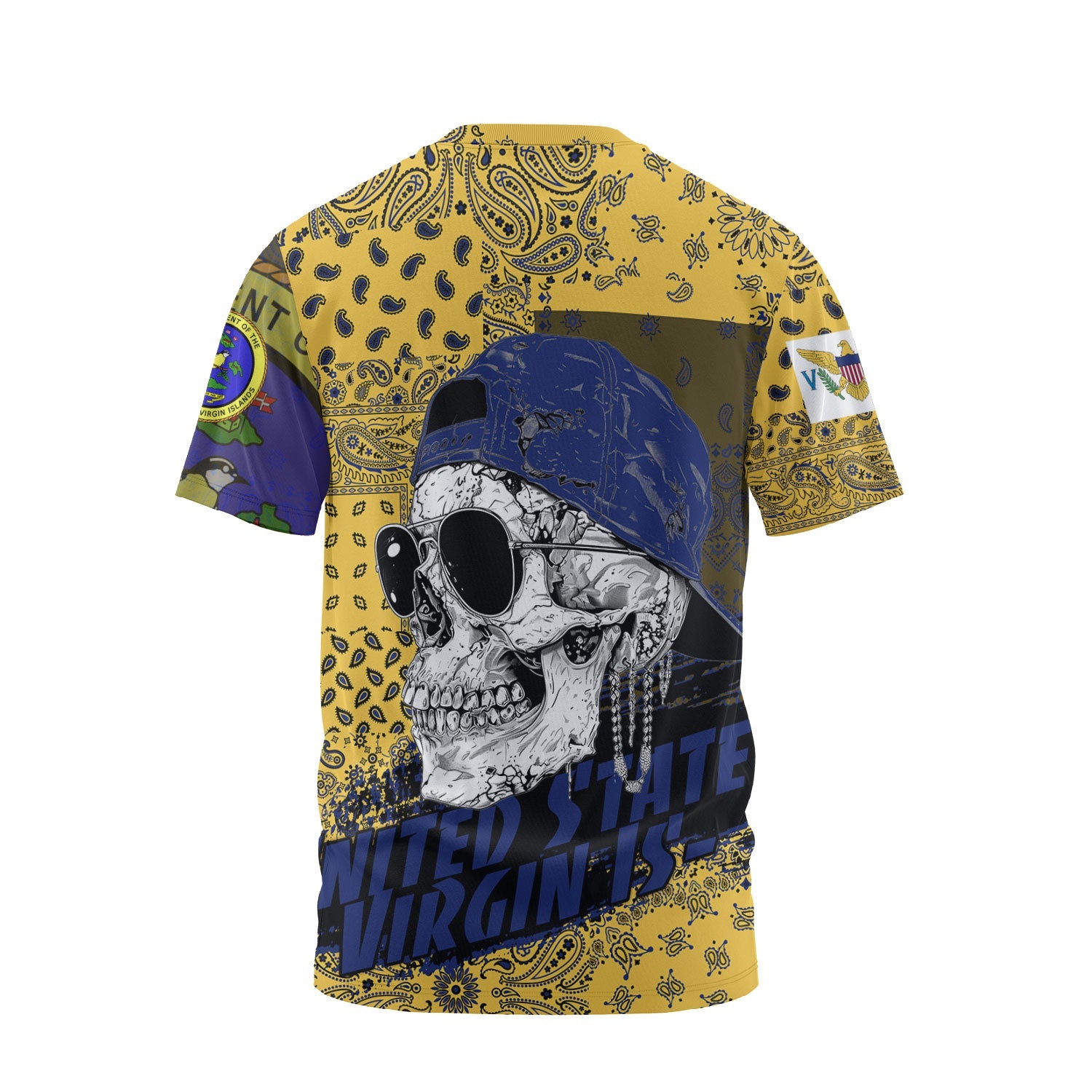 United States Virgin Islands T Shirt Paisley Flag And Skull Style 2