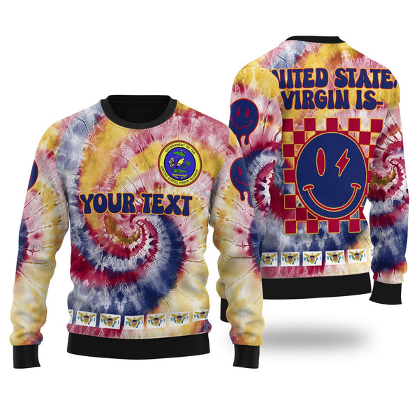 United States Virgin Islands Ugly Sweater Custom Tie Dye Style 1