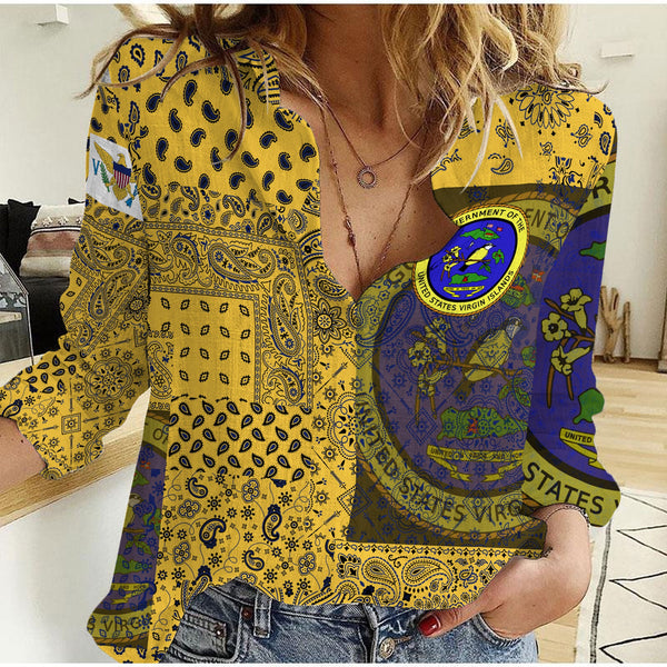 United States Virgin Islands Women Casual Shirt Paisley Flag And Skull Style 1