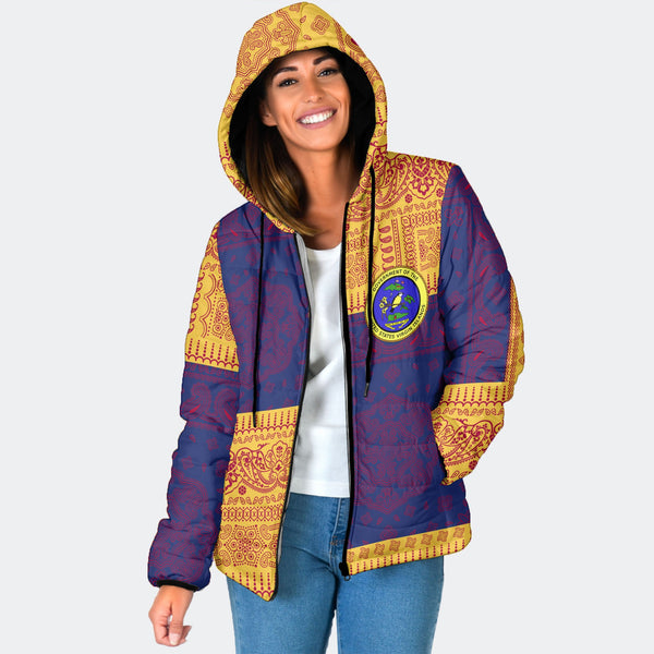 United States Virgin Islands Women Hooded Padded Jacket Flag And Paisley Basic Style 1