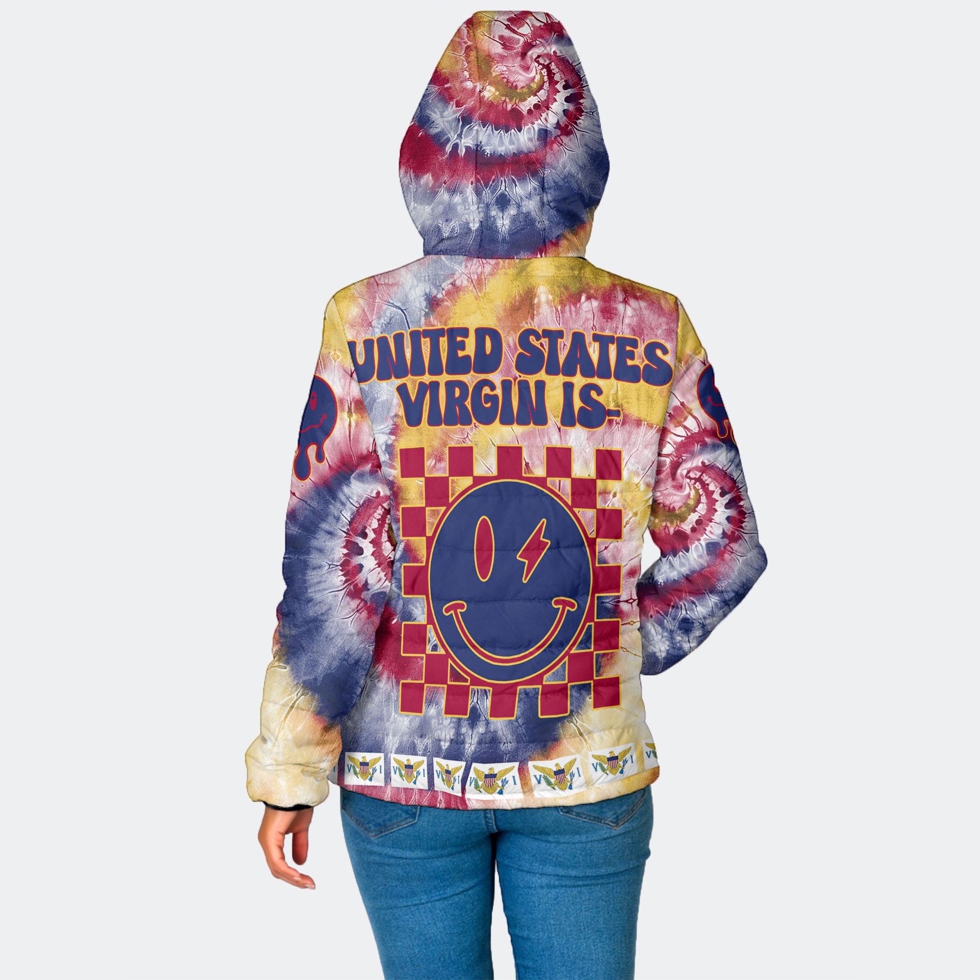 United States Virgin Islands Women Hooded Padded Jacket Custom Tie Dye Style 2