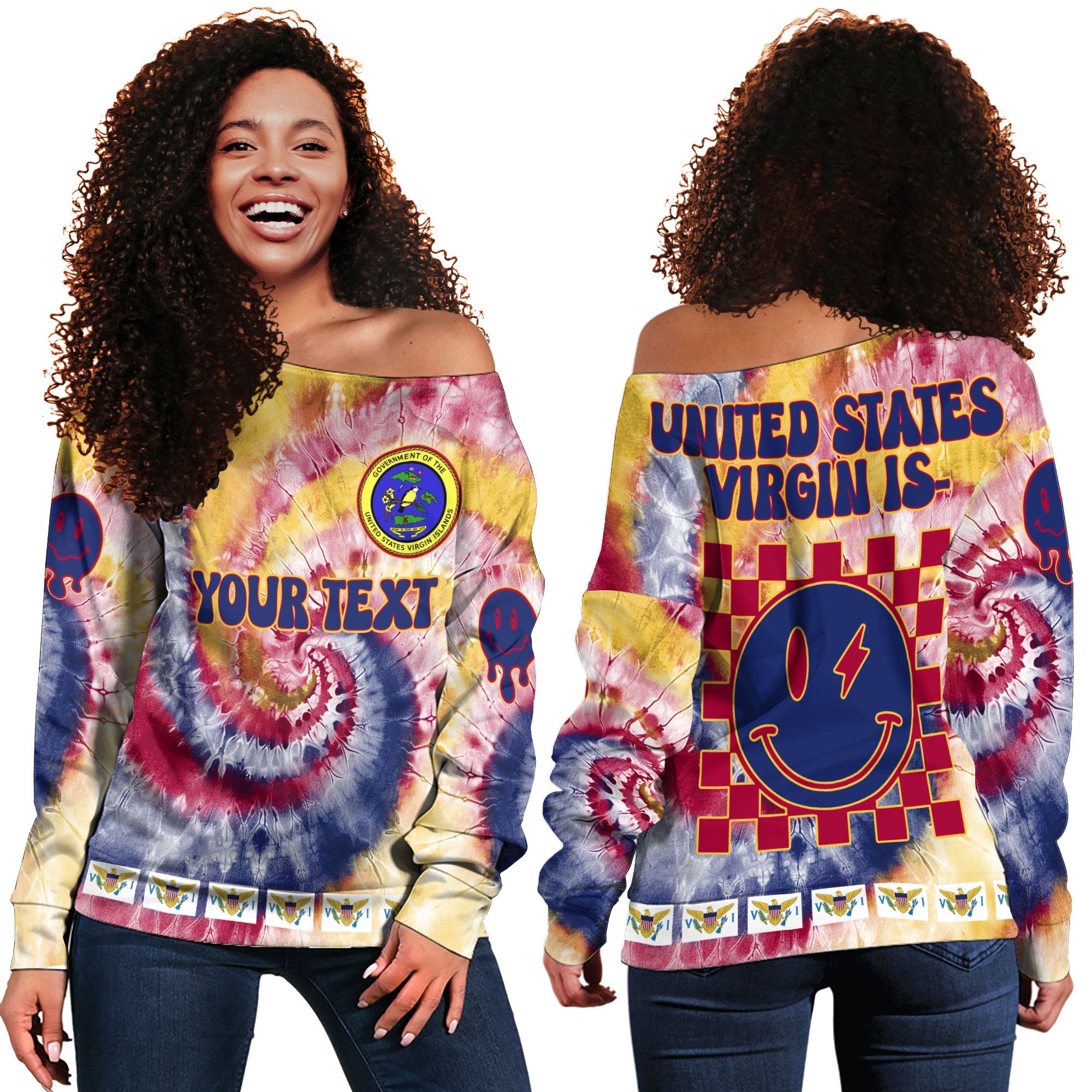 United States Virgin Islands Women Off Shoulder Sweatshirt Custom Tie Dye Style 2