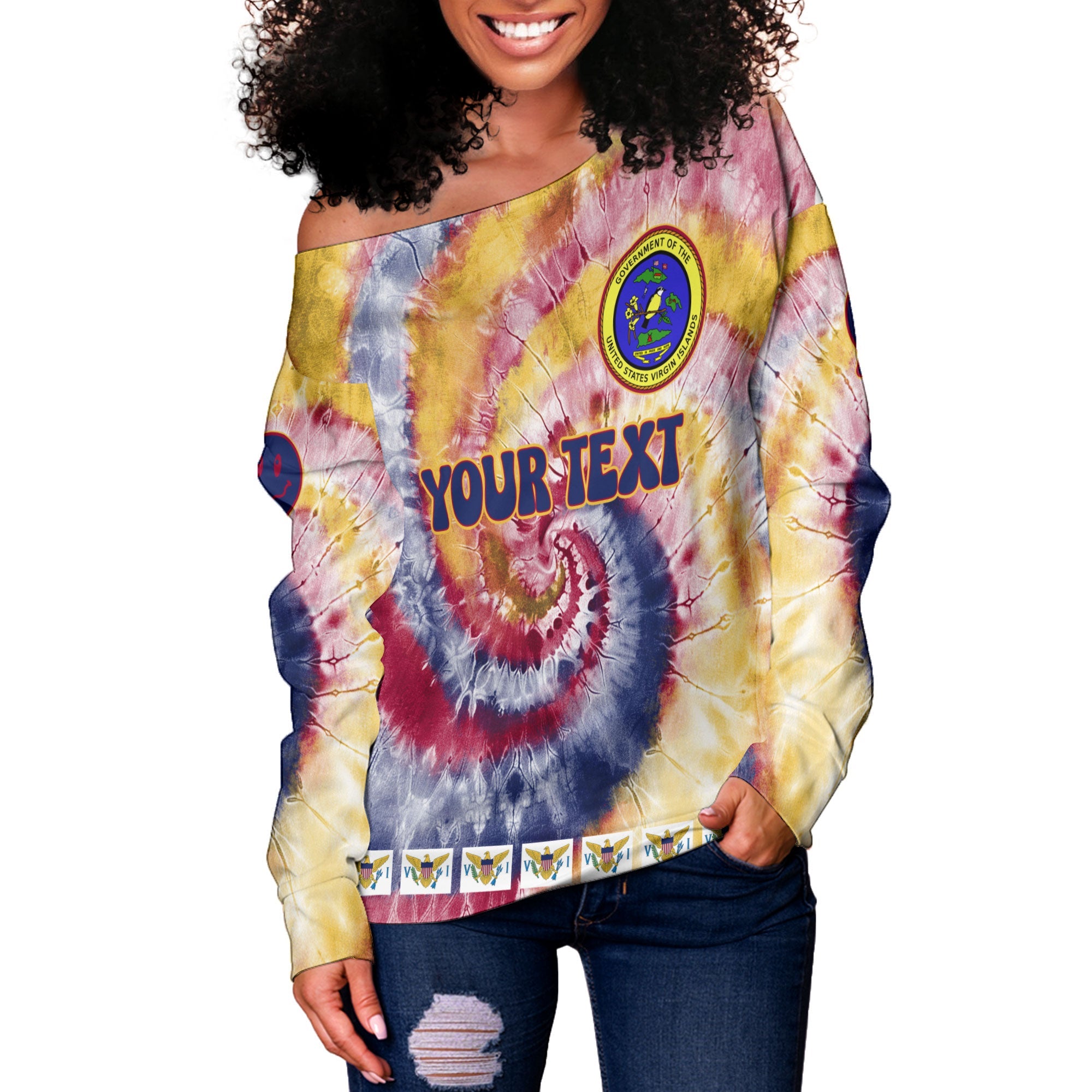 United States Virgin Islands Women Off Shoulder Sweatshirt Custom Tie Dye Style 3