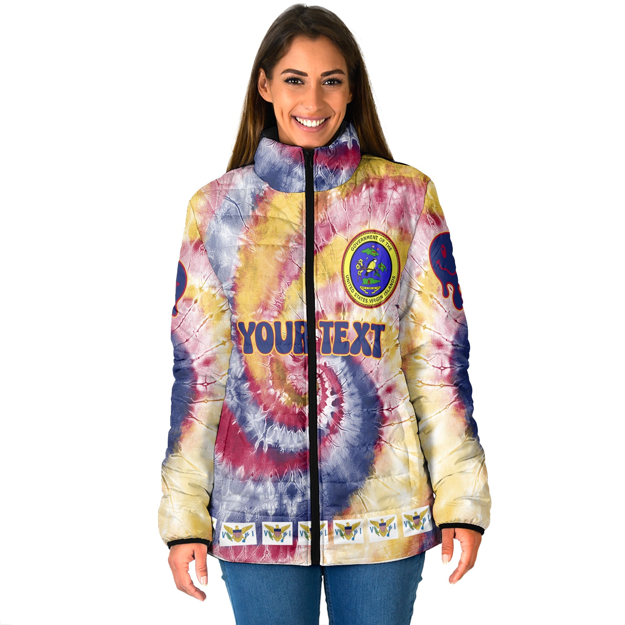 United States Virgin Islands Women Padded Jacket Custom Tie Dye Style 1