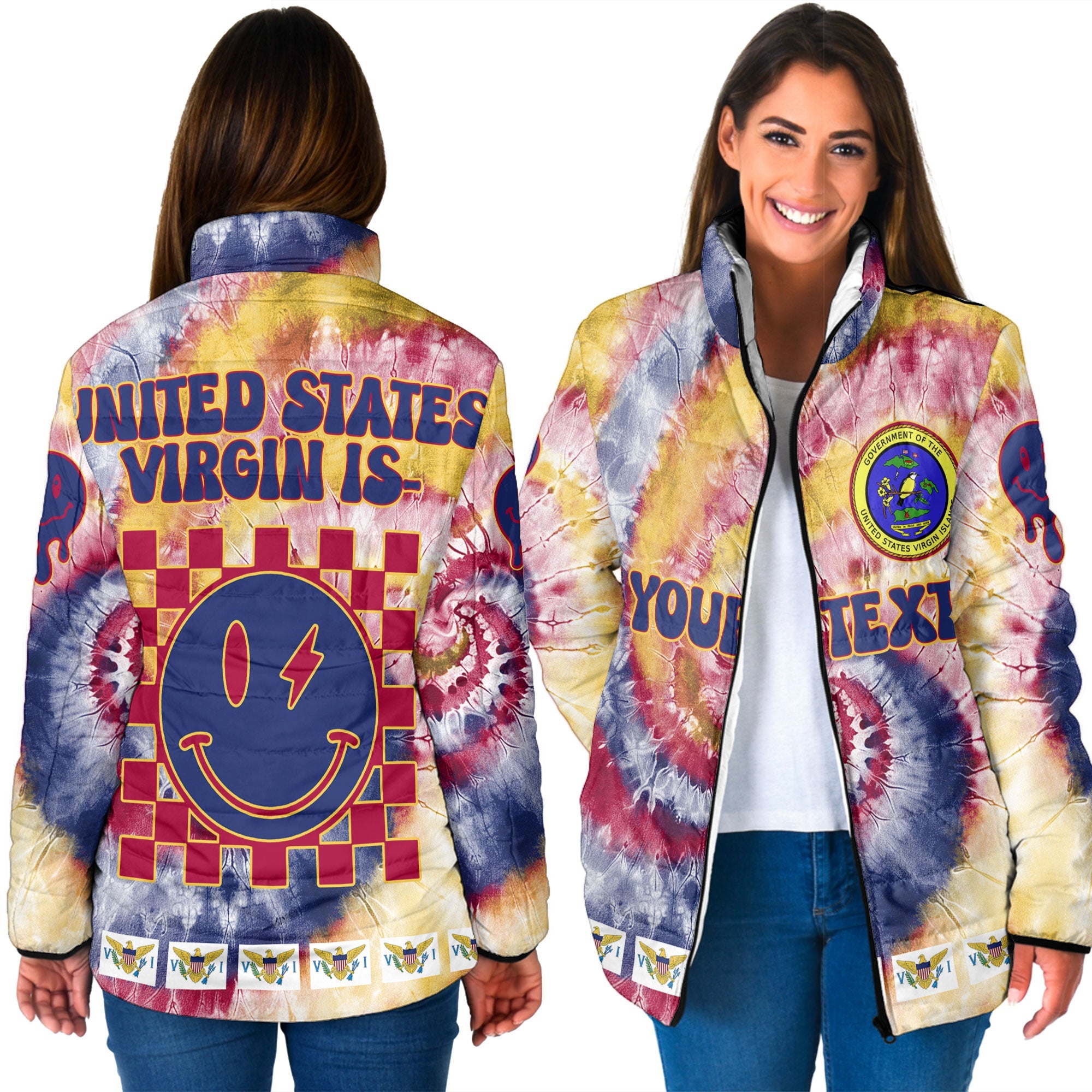 United States Virgin Islands Women Padded Jacket Custom Tie Dye Style 3