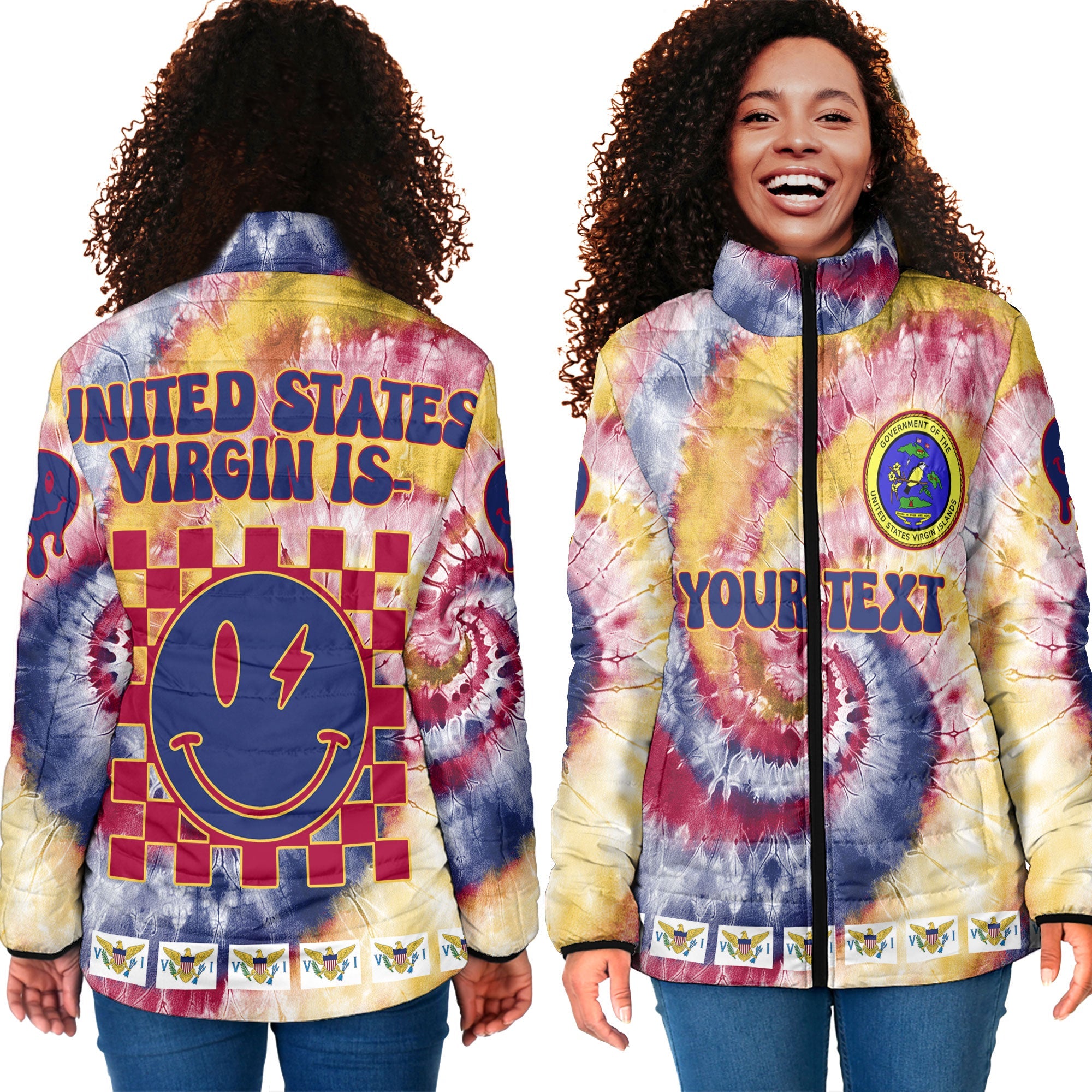 United States Virgin Islands Women Padded Jacket Custom Tie Dye Style 4