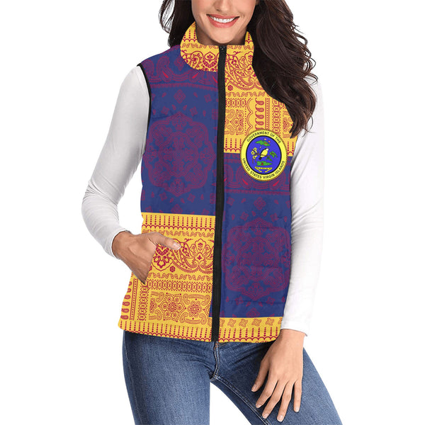 United States Virgin Islands Women Padded Jacket Vest Flag And Paisley Basic Style 1