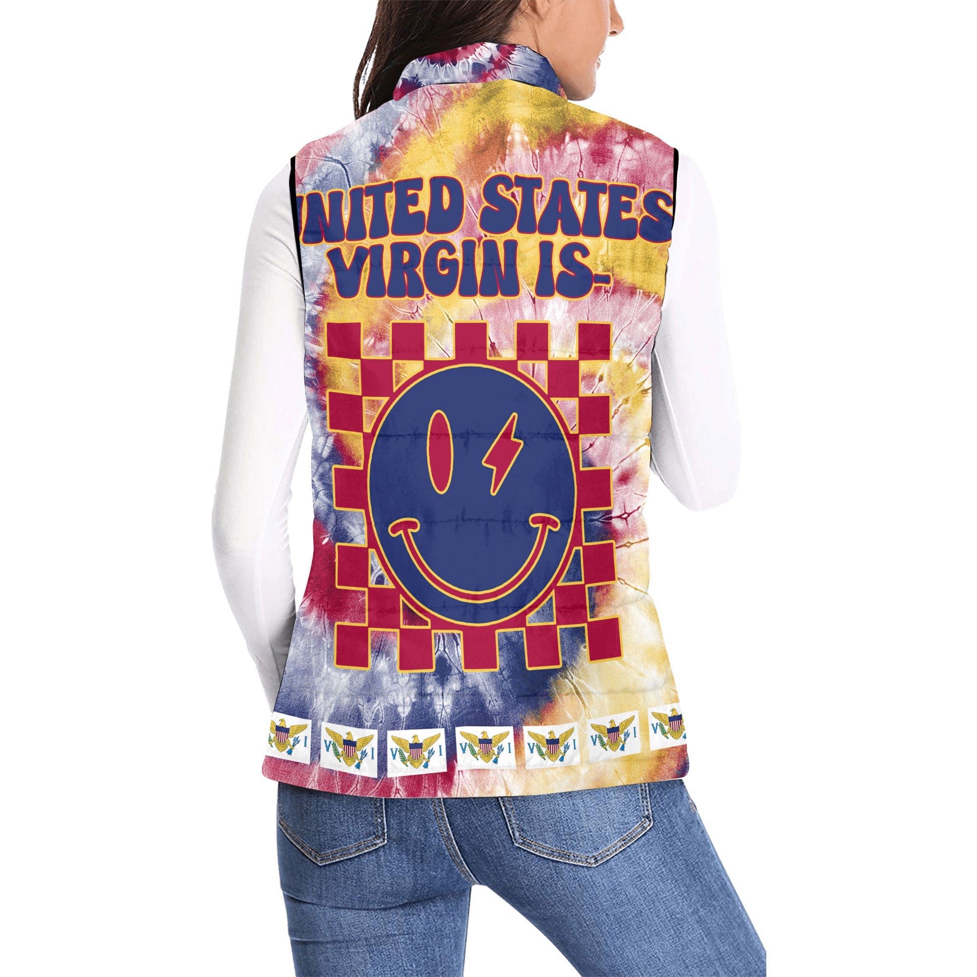 United States Virgin Islands Women Padded Jacket Vest Custom Tie Dye Style 2