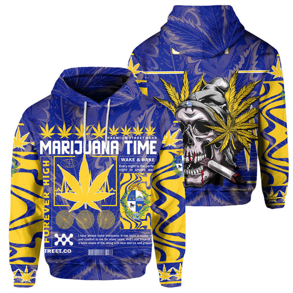 Uruguay Hoodie Flag & Coat Of Arms Marijuanas Style