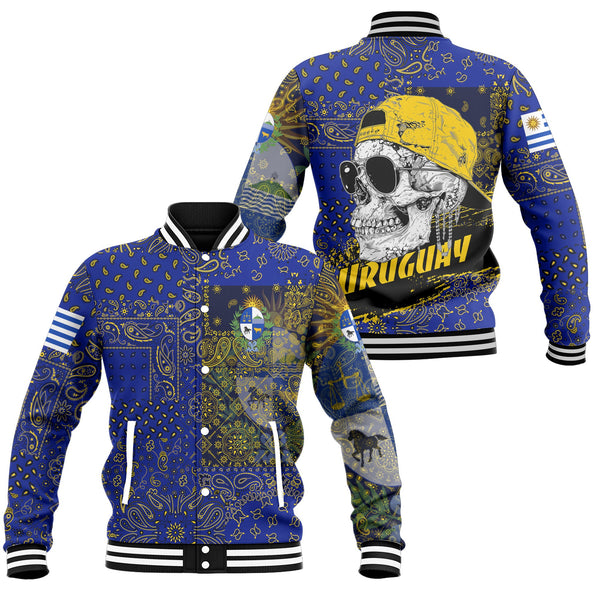 Uruguay Baseball Jacket Paisley Flag And Skull Style 1