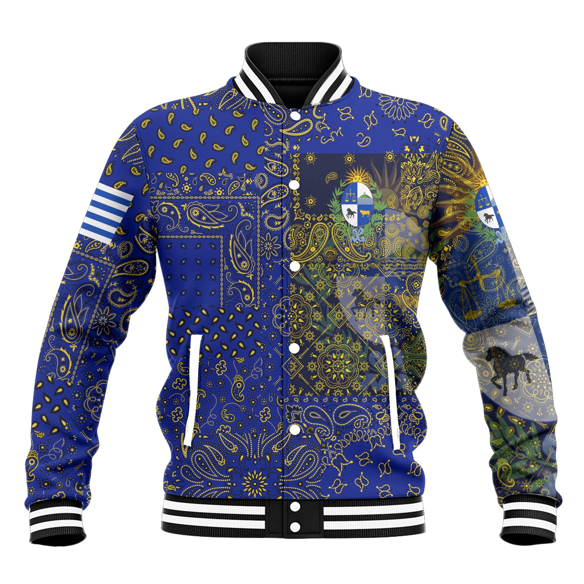 Uruguay Baseball Jacket Paisley Flag And Skull Style 2