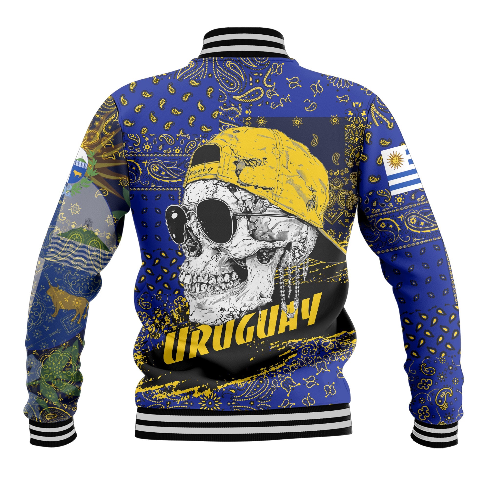 Uruguay Baseball Jacket Paisley Flag And Skull Style 3