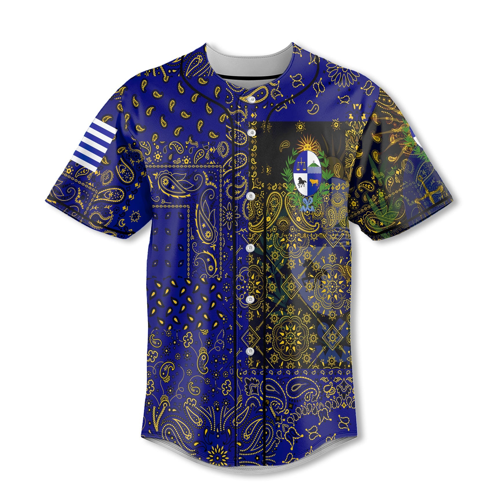 Uruguay Baseball Jersey Paisley Flag And Skull Style 2