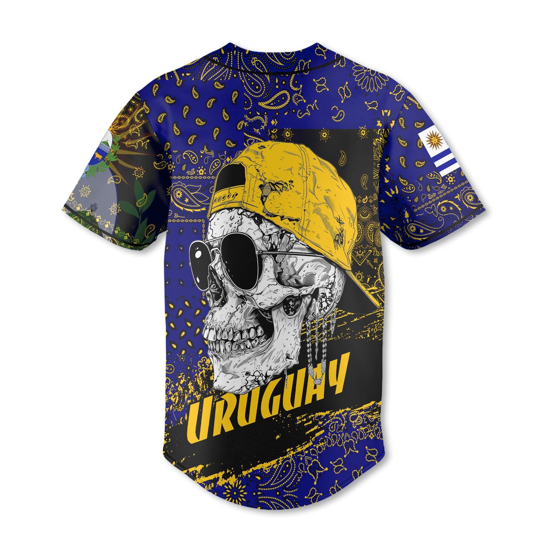 Uruguay Baseball Jersey Paisley Flag And Skull Style 3