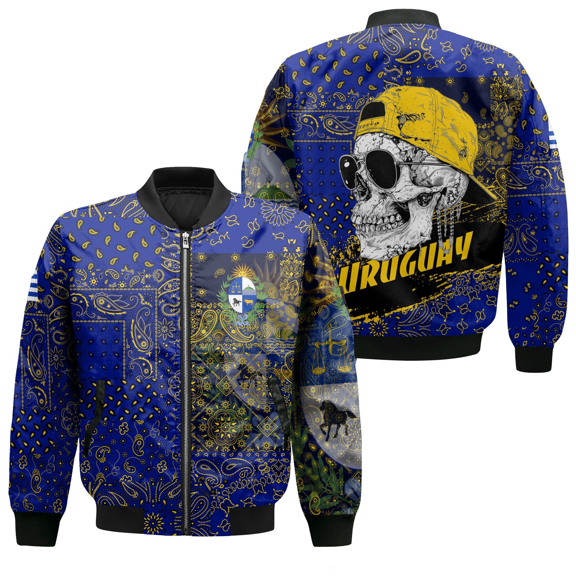 Uruguay Bomber Jacket Paisley Flag And Skull Style 1