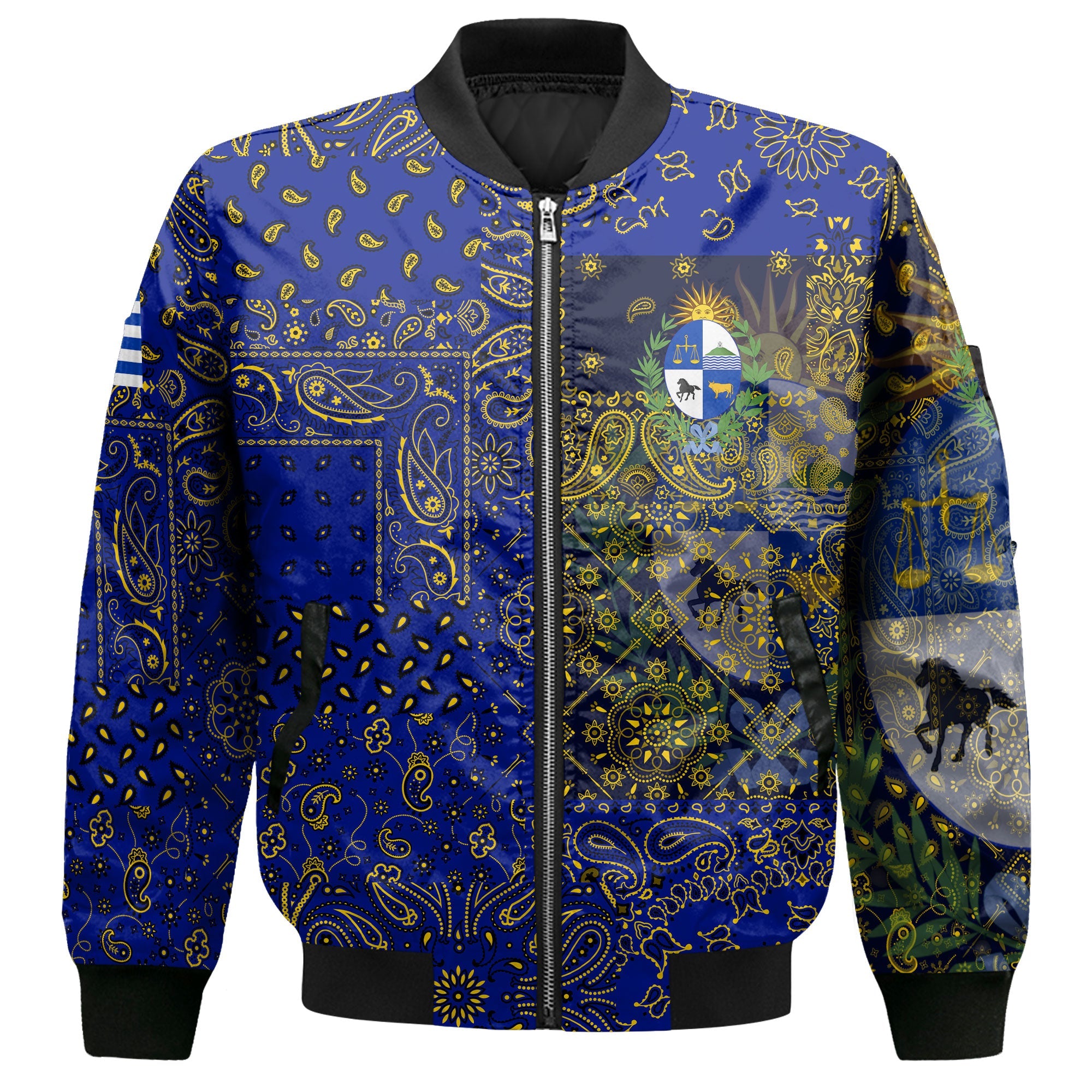 Uruguay Bomber Jacket Paisley Flag And Skull Style 2