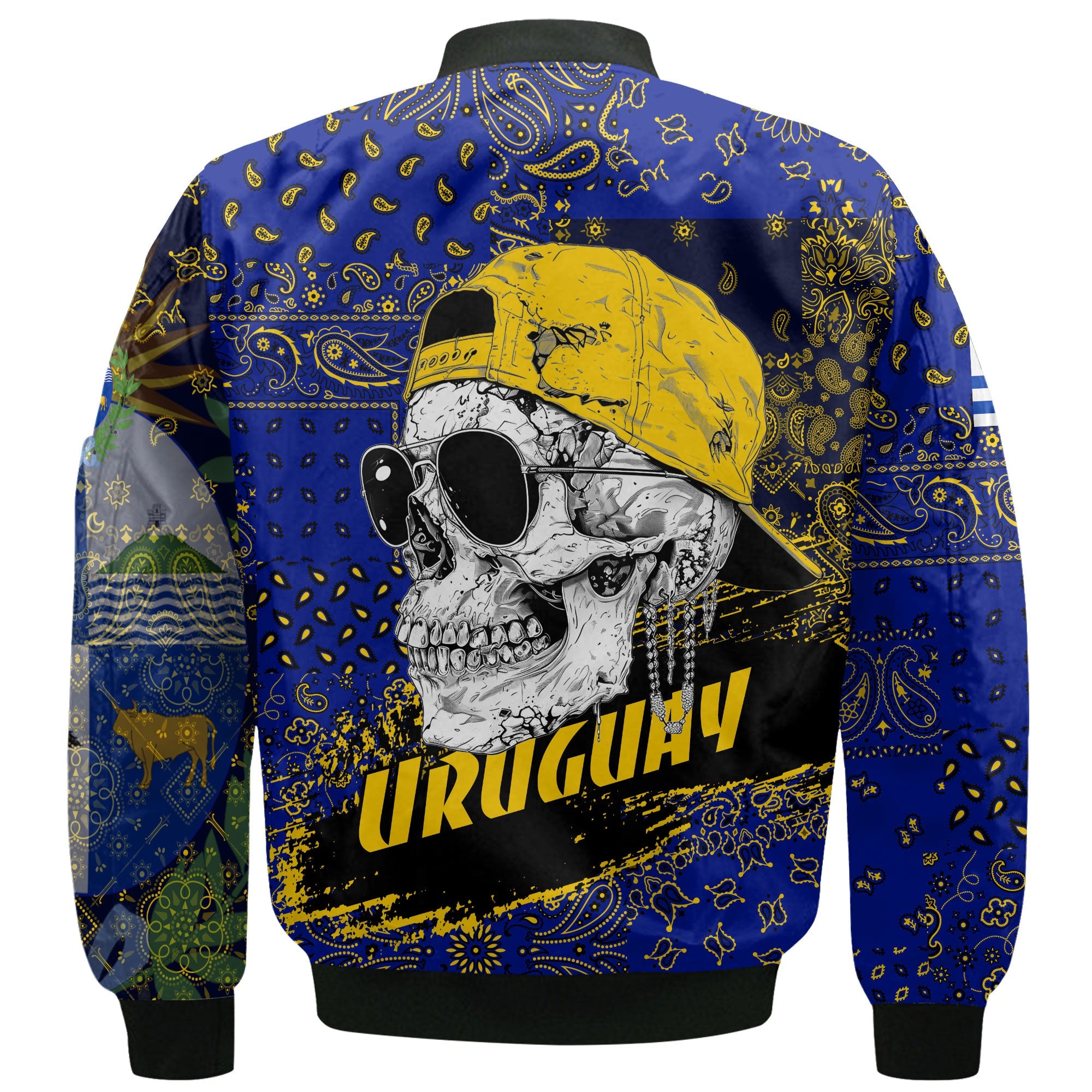 Uruguay Bomber Jacket Paisley Flag And Skull Style 3