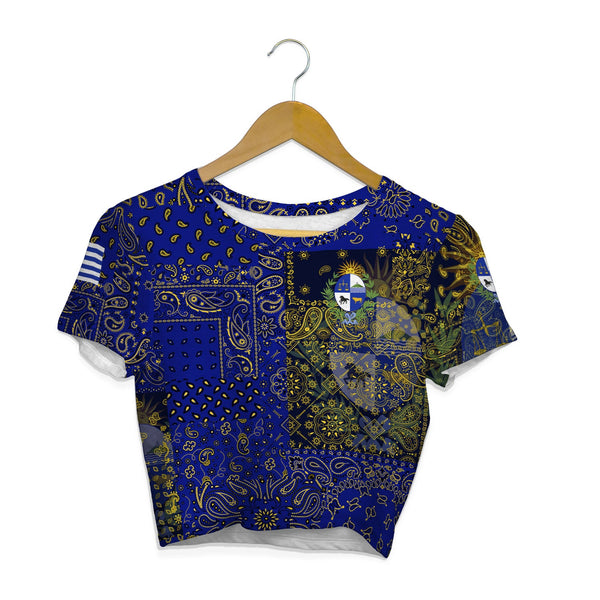 Uruguay Croptop T Shirt Paisley Flag And Skull Style 1