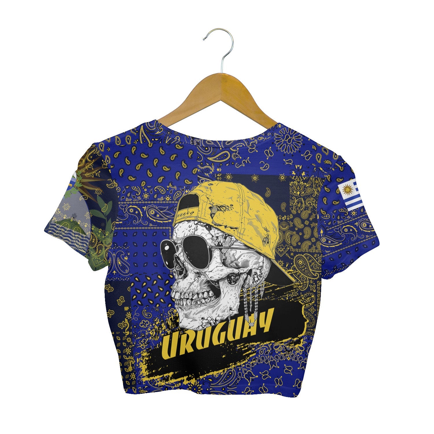 Uruguay Croptop T Shirt Paisley Flag And Skull Style 2