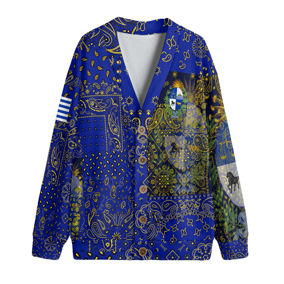 Uruguay Fleece Cardigan Paisley Flag And Skull Style 1