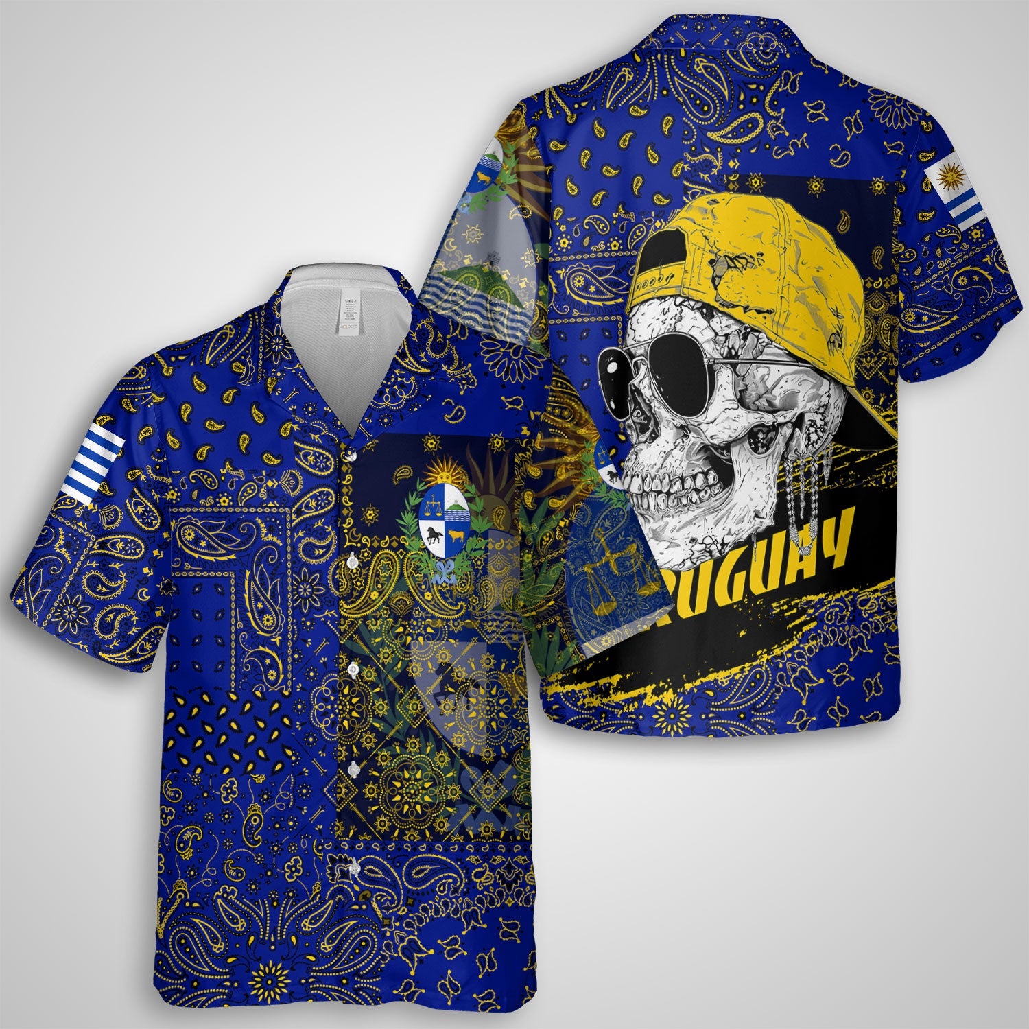 Uruguay Hawaiian Shirt Paisley Flag And Skull Style 1