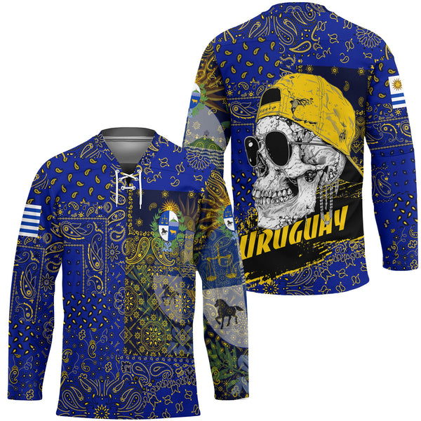 Uruguay Hockey Jersey Paisley Flag And Skull Style 1