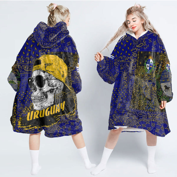 Uruguay Hoodie Blanket Paisley Flag And Skull Style 1